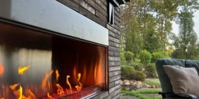 Stay warm when its cold outside next to this gas fireplace